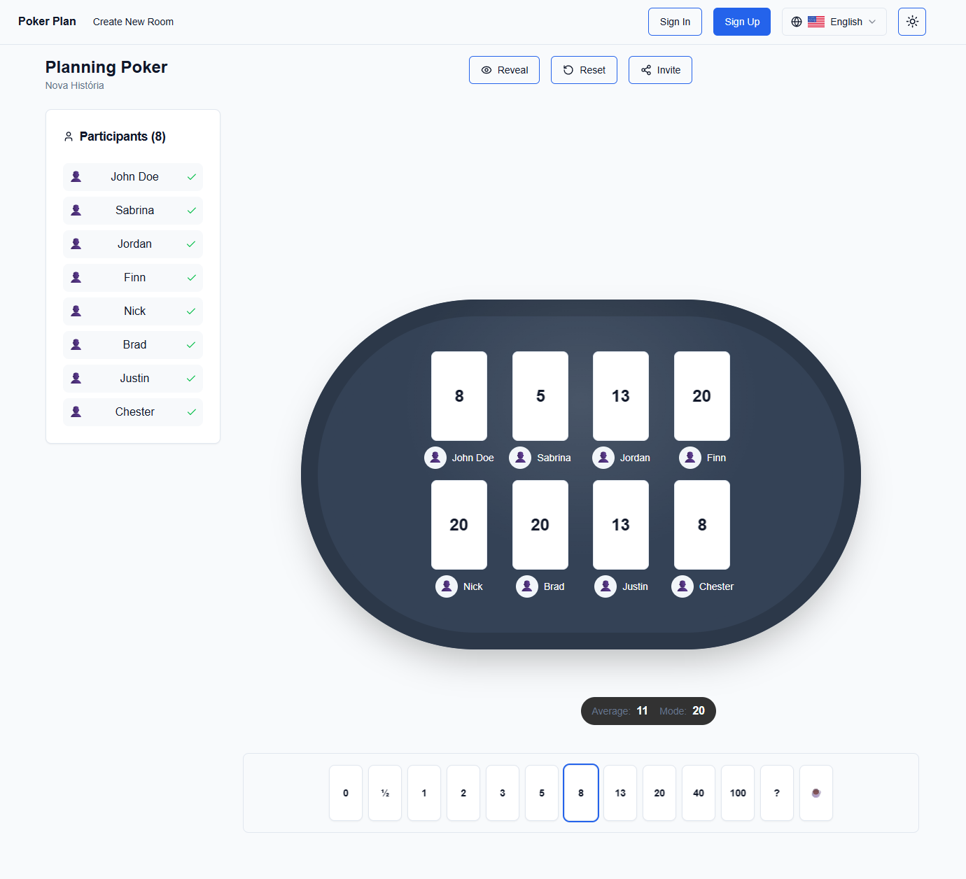 Poker Plan Voting Table Screenshot